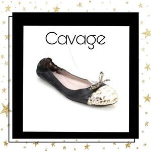 Cavage Black Leather Round Toe Flats 8.5